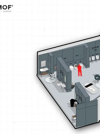 A detailed axonometric drawing allows us to explore specific zones within a larger project, like this section of the Vitra showroom, ensuring every corner is thoughtfully designed.