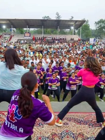 Our team leading the moves on stage at the Ambala Integrity Run. We always bring our A-game to get the crowd pumped up.