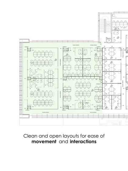 This floor plan illustrates our principle of using clean and open layouts to facilitate ease of movement and interaction. The clear circulation paths and logically organized work zones create an intuitive and efficient office environment that encourages collaboration.