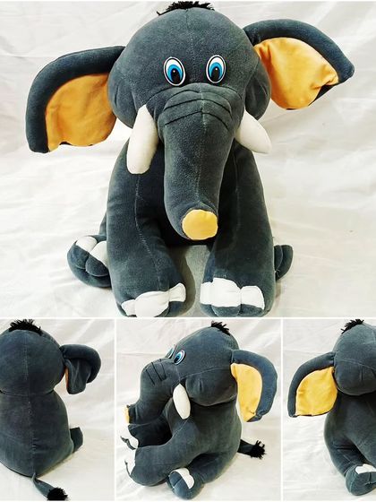 A cute handmade elephant soft toy. Our soft toy making classes teach you everything from pattern cutting to stitching and finishing.