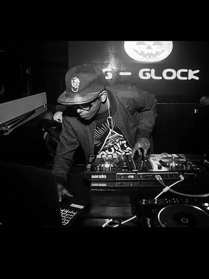 A classic black and white shot from a Halloween gig. Even with a theme, the focus is always on the music and the grind.