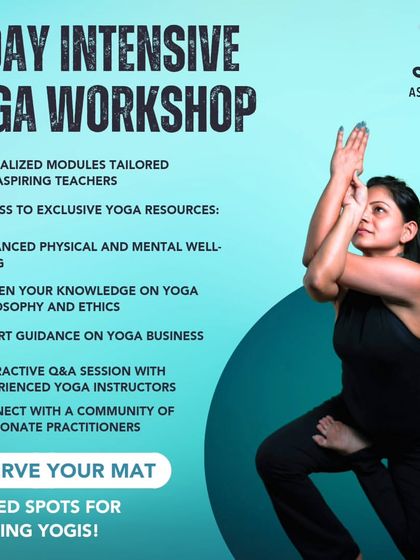 A list of what you will gain from our intensive workshop, including specialized modules for aspiring teachers, knowledge on yoga philosophy, and guidance on the business of yoga.