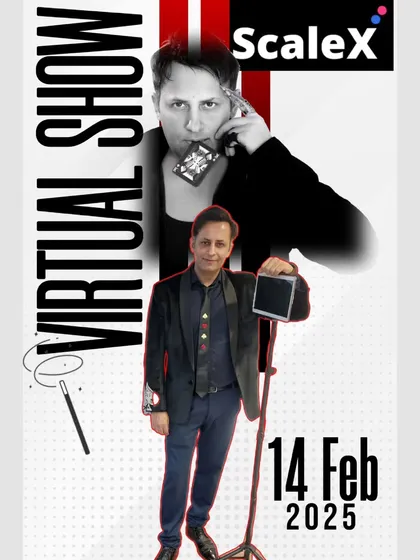 My magic isn't limited by location. This is a poster from a virtual illusion show I performed for ScaleX, where I connected with their team online. I can bring a fully interactive experience of mind reading and digital magic to your remote employees, no matter where they are.