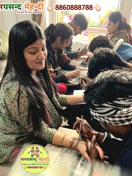 A shot from a busy mehndi party, with my team applying designs for multiple guests at once. We are efficient, professional, and ensure everyone gets a beautiful design.