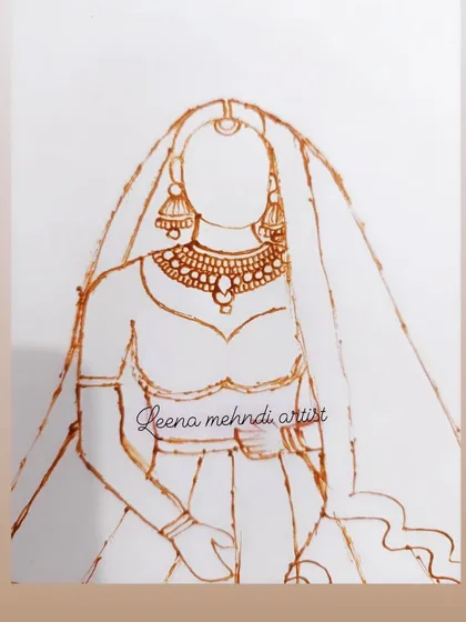 The foundational outline for a bridal figure. We always start with a simple sketch like this in my classes to ensure the proportions and posture are correct before adding details.