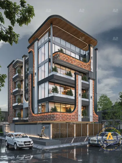For this 370 sq yd project in Malviya Nagar, we were challenged to create a timeless facade with both classic elegance and contemporary appeal. The result is a balanced blend of old and new, where traditional brick adds character and modern forms bring vibrant energy.