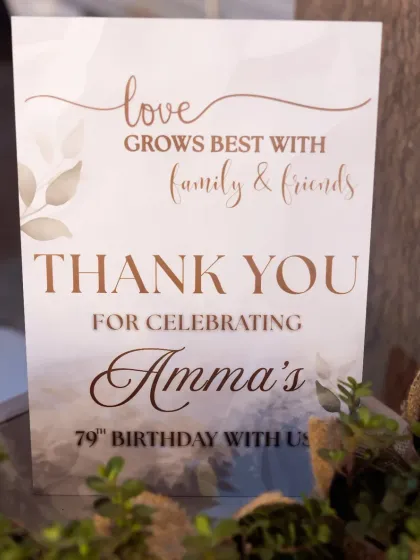 A thank you note to guests, beautifully designed to match the event's decor, expressing gratitude for sharing in the special day.