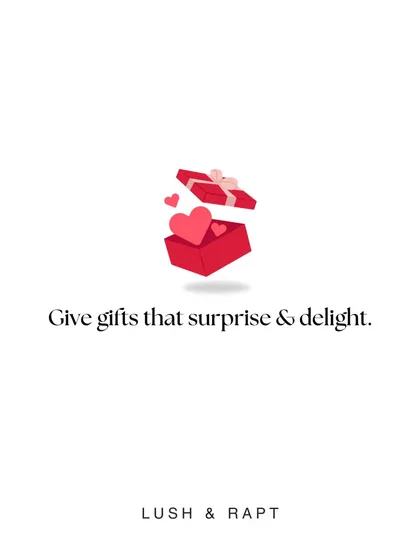 "Give gifts that surprise & delight." An animated graphic of a gift box opening with hearts, representing the joy and love I aim to deliver with every order.
