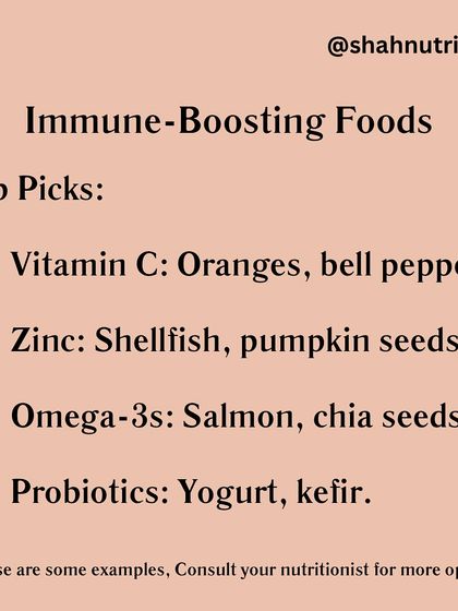Here are some top immune-boosting foods to include in your diet. Vitamin C from oranges, Zinc from pumpkin seeds, Omega-3s from salmon, and probiotics from yogurt all play a role in keeping you healthy.