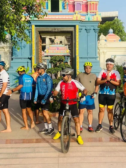 The group getting ready to leave the temple. We respect all faiths and often visit different places of worship on our rides.