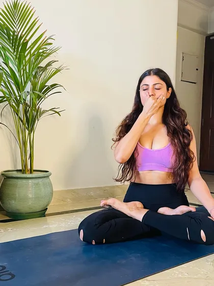 The power of breath is central to yoga. Here I am practicing Nadi Shodhana, or alternate nostril breathing, a pranayama technique that calms the nervous system, reduces anxiety, and balances the left and right hemispheres of the brain.