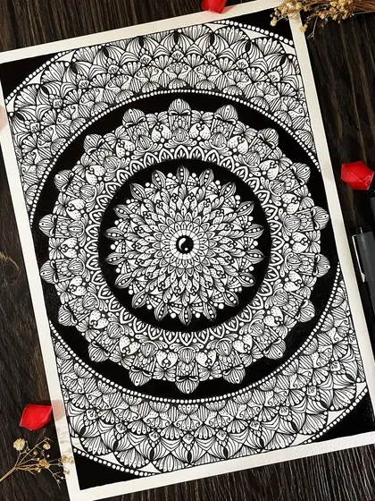 Centered with a Yin-Yang symbol, this piece is all about finding balance. The contrast between the solid black sections and the delicate white patterns creates a powerful visual statement about harmony and duality.