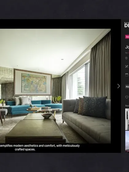 The Jor Bagh Residence living room as featured on Design Dekko, exemplifying modern aesthetics and comfort with meticulously crafted spaces.