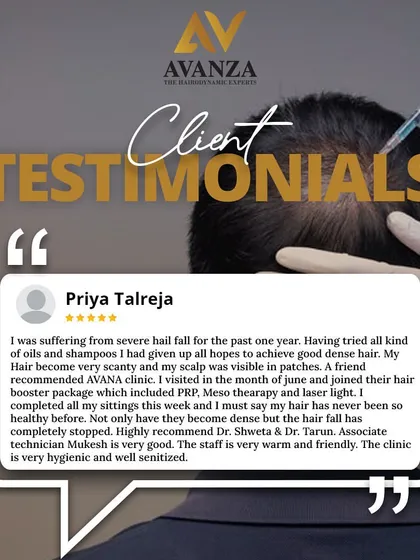 Priya came to us after a year of severe hair fall. Our hair booster package, which included PRP, Mesotherapy, and laser light, helped stop her hair fall and made her hair dense and healthy again.