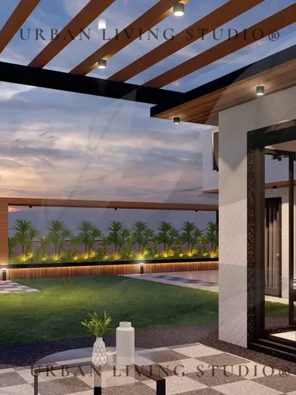 A view from the lounge seating, looking across the lawn to the bar area. This render shows how we create open, connected spaces perfect for entertainment.