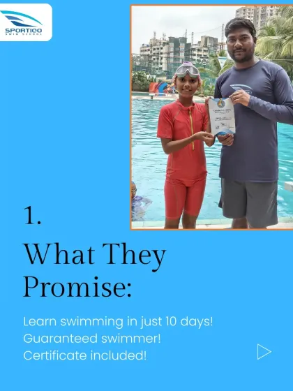 Many short courses promise a guaranteed swimmer with a certificate in just 10 days. This image shows a student receiving such a certificate.