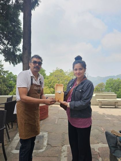Presenting a small token of appreciation to our wonderful pottery instructor, Vinay Ji. We are grateful for the skills and peaceful moments he shared with our group.