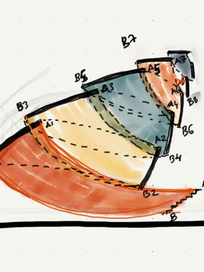 A colorful concept sketch for an upcoming project. I use these quick, expressive drawings in the early stages to explore the form and energy of a building before moving into more detailed plans.