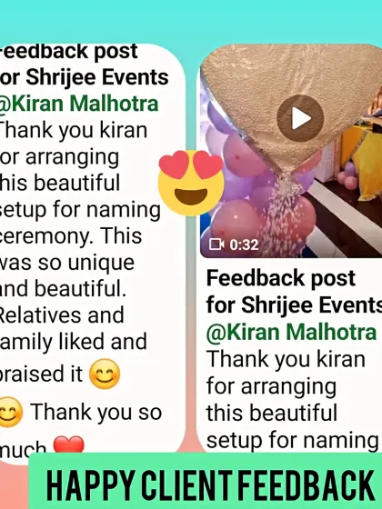 A lovely feedback post from a client who was thrilled with the "unique and beautiful" setup I created for a naming ceremony.