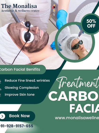 This image captures a client undergoing our Carbon Facial treatment. The procedure is excellent for reducing fine lines, improving skin tone, and achieving a glowing complexion, with a special offer currently available.