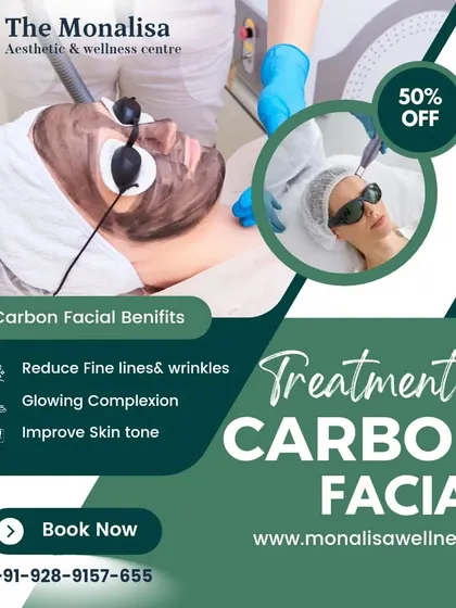 This image captures a client undergoing our Carbon Facial treatment. The procedure is excellent for reducing fine lines, improving skin tone, and achieving a glowing complexion, with a special offer currently available.