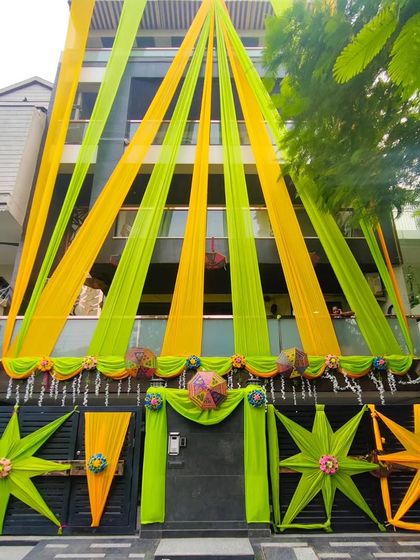 A full view of the lime green and yellow house decoration, showing how it creates a cheerful and welcoming atmosphere.