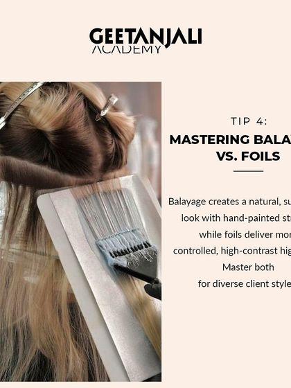 We teach the difference between balayage and foils. Balayage offers a natural, sun-kissed look, while foils provide more controlled, high-contrast highlights.