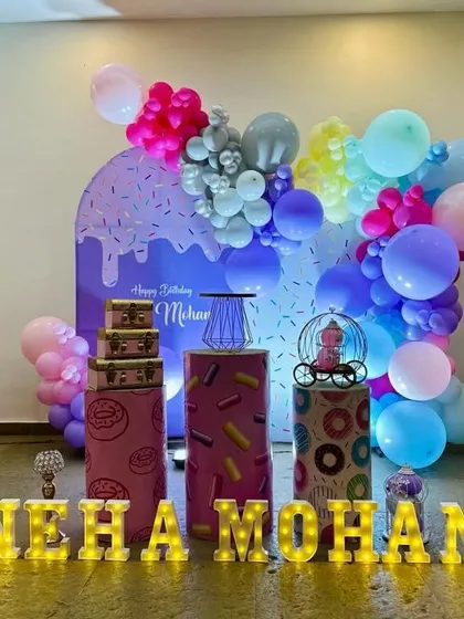 A clear, centered shot of the sweets-themed party setup.