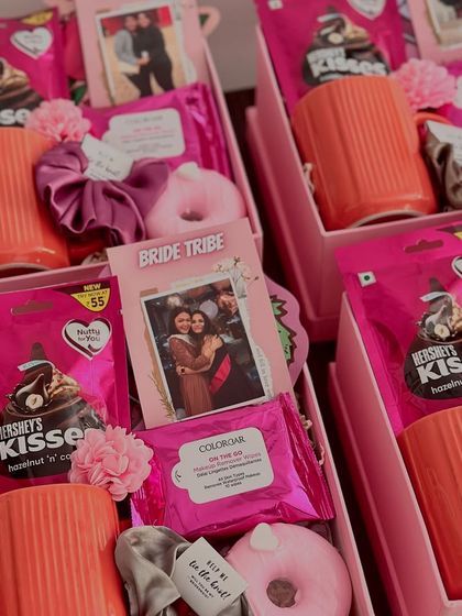 Celebrating the 'Bride Tribe' with these fun and vibrant gifting boxes. I included a coffee mug, Hershey's Kisses, a donut soap, and a personalized photo card to make it extra special.