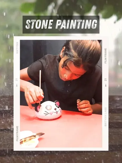 Stone painting is a perfect rainy day activity. It's simple, requires few materials, and lets kids turn an ordinary rock into a cute character like this panda.