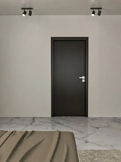 A view of the bedroom concept, showing the placement of wardrobes and doors.