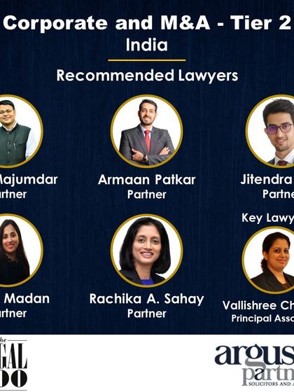 A showcase of our 'Recommended Lawyers' for Corporate and M&A (Tier 2) by The Legal 500.