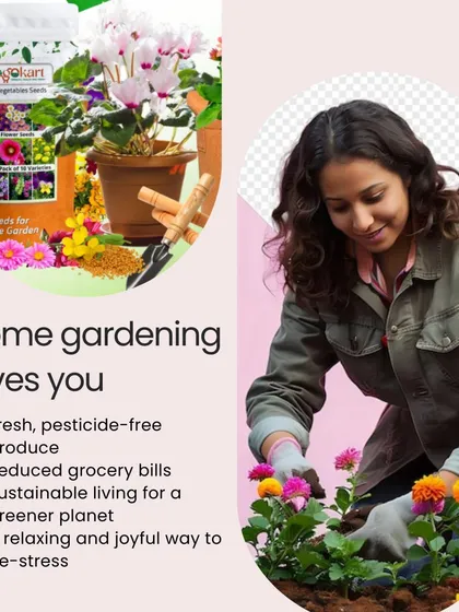 Home gardening gives you fresh, pesticide-free produce and is a joyful way to de-stress. Here, a happy gardener tends to her flowers, grown with my flower and vegetable seeds.
