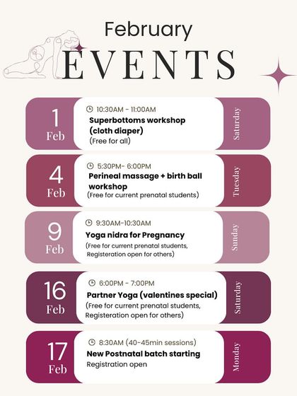 In February, we hosted workshops on perineal massage, a Valentine's special partner yoga session, and our 'Womb Whispers' Yoga Nidra.