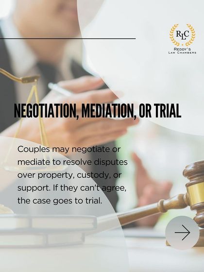Many divorce disputes over property, custody, or support are resolved through negotiation or mediation. If an agreement cannot be reached, the case will proceed to a trial where a judge makes the final decision.