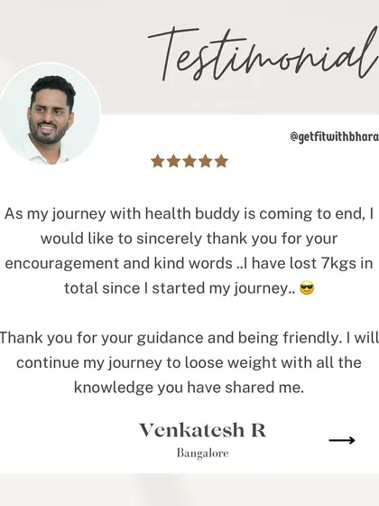 Venkatesh lost 7 kgs and gained confidence in all areas of his life, from daily exercise to his professional life. He left with the knowledge to continue his journey independently.