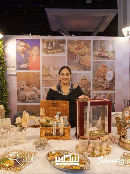 Another shot of me at my exhibition stall, ready to welcome guests and talk about my passion for luxury gifting.