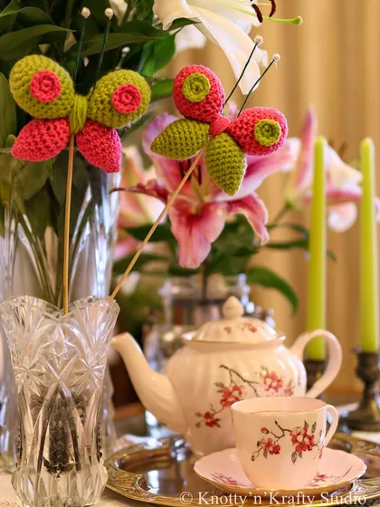My Happy Butterflies as part of an elegant tea setting. They are a wonderful alternative to fresh flowers, offering a touch of handmade beauty that lasts forever.