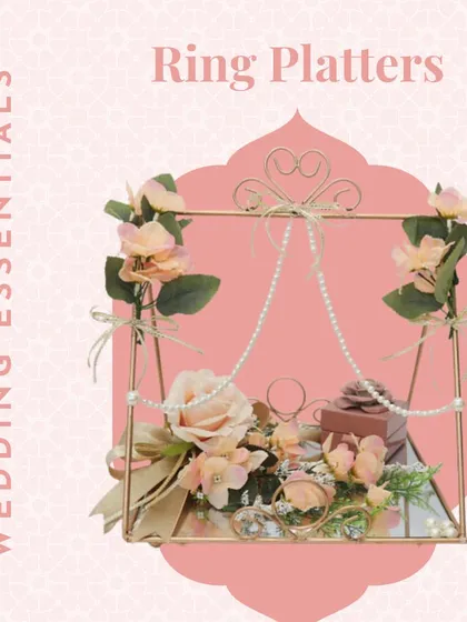 Ring platters are another essential for the engagement ceremony. This beautiful swing-style platter with peach roses is one of my most requested designs.