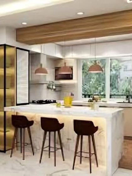 Modular Kitchen - Modular Home Interiors Modern Kitchens with Islands & Breakfast Bars photo 18