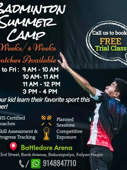Join us for our Badminton Summer Camp. It's a great opportunity for kids to learn the sport, improve their skills, and have fun in a structured environment. We offer a free trial class to get started.