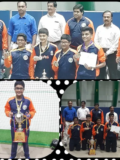 A collage celebrating Arnav Karnavar's gold medal win at the AISM Nationals in Bangalore. His victory in the team event and selection for the SGFI nationals highlight the success of our youth development program.