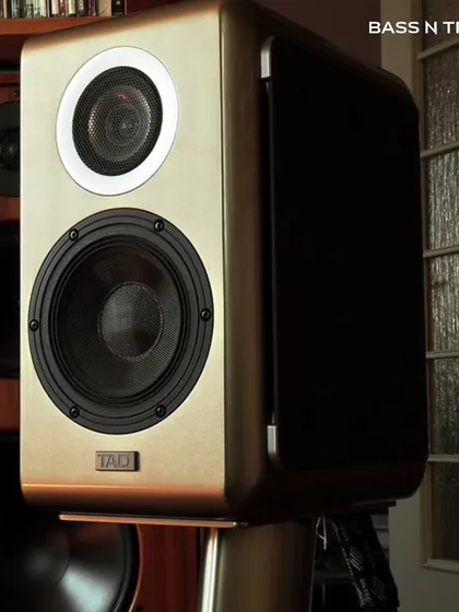The TAD ME1 in our demo room. You have to hear it to believe the rich, powerful sound that comes from this compact, meticulously engineered speaker.