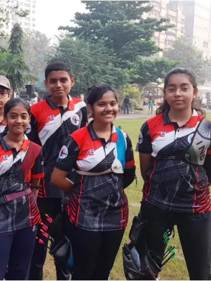 A group of our junior archers in their team jerseys at the DSO Zonal Archery Competition in Parel.
