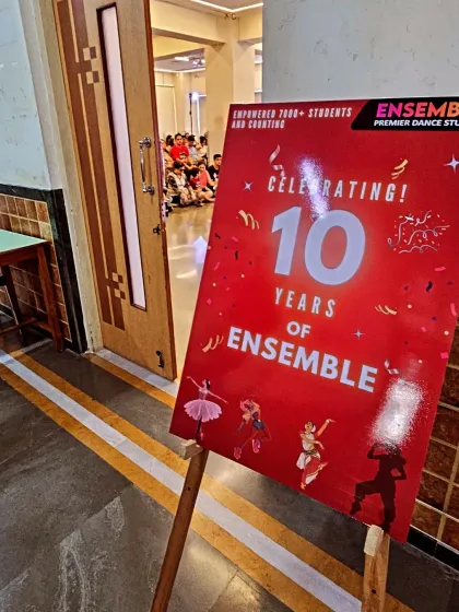 Celebrating 10 years of empowering students through dance. This sign from our studio presentation marks a major milestone for the Ensemble community.