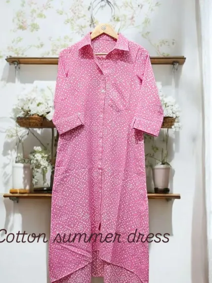 This printed cotton shirt dress is perfect for summer. I can customize these dresses in any design and pattern you like.