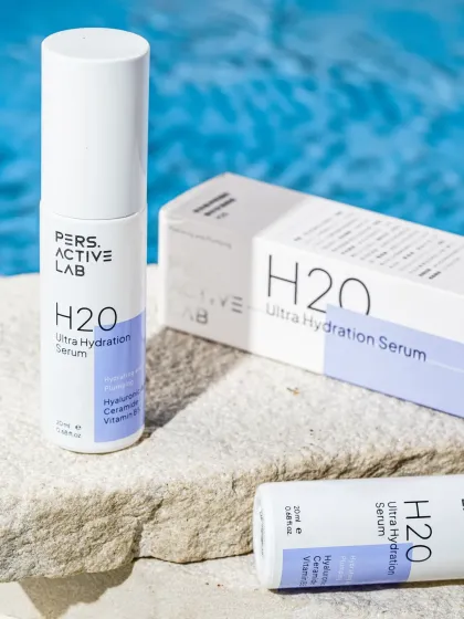 We create aspirational product shots that tell a story. For this H2O Ultra Hydration Serum, we used a poolside setting with natural light and water textures to instantly communicate freshness and hydration.