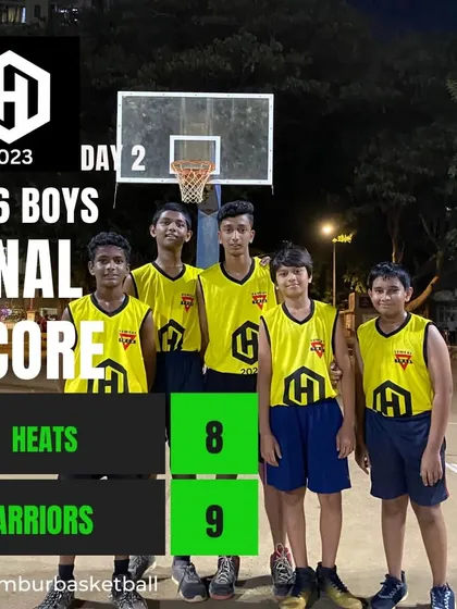 The final score from the U-16 boys' game on Day 2 of Hooplah 2023.