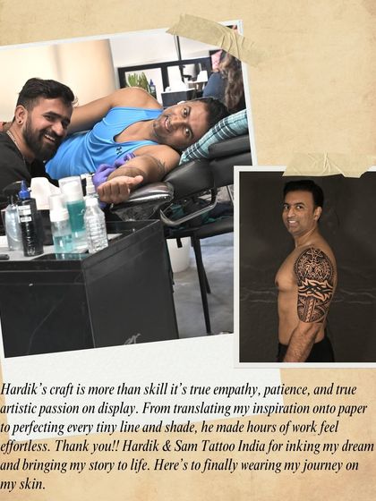 "Hardik's craft is more than skill it's true empathy, patience, and true artistic passion on display." A happy client and artist after a long but rewarding session.