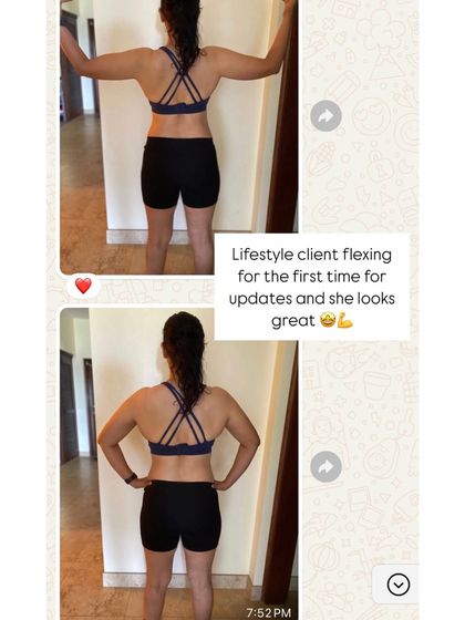 This is a huge non-scale victory. A lifestyle client feeling confident enough to flex for the first time during her progress update. This is the kind of confidence I help build.
